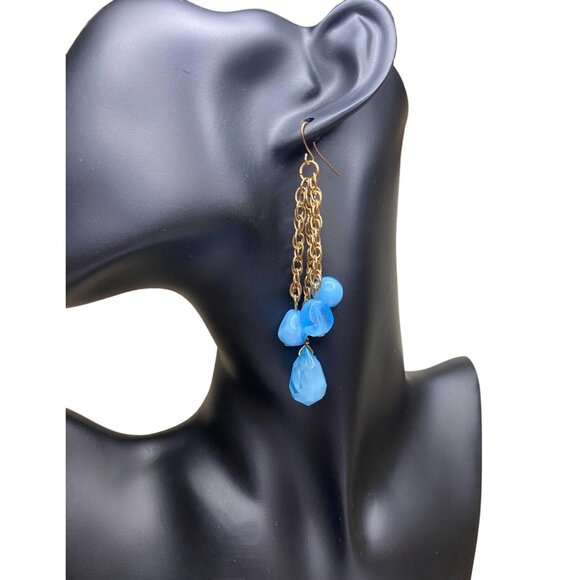 Milky Blue Lucite Swirl Dangle Earrings Vintage Rare - Picture 1 of 2